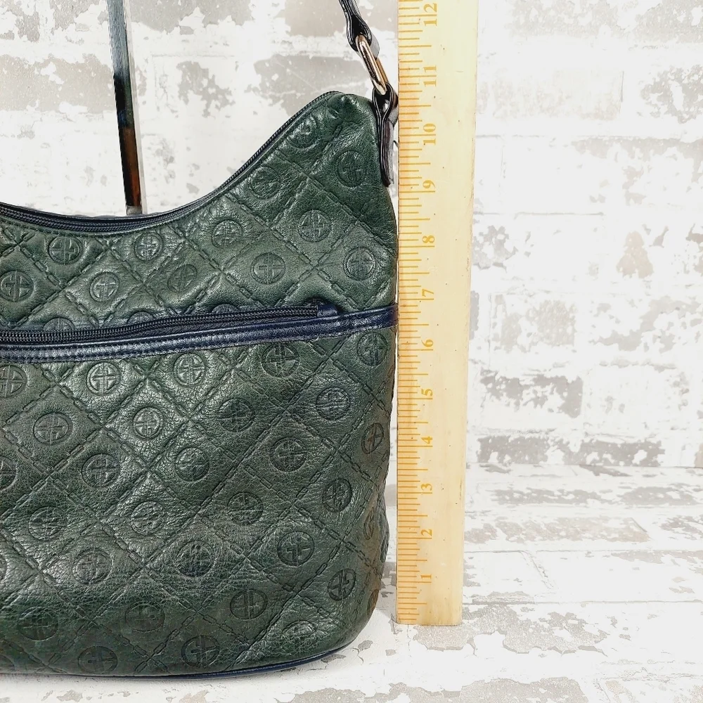 Giani Bernini Green Purse Blue 2Tone Classic Pattern Genuine Leather 0987 - Picture 5 of 14